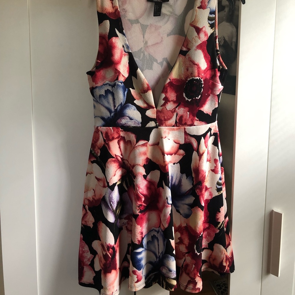 Floral deep v skater minidress